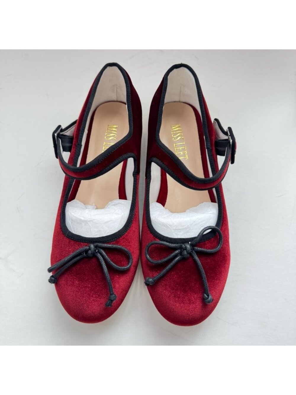 Miss Left Women’s Size 7.5 Burgundy Bow Ankle Strap Ballet Flats